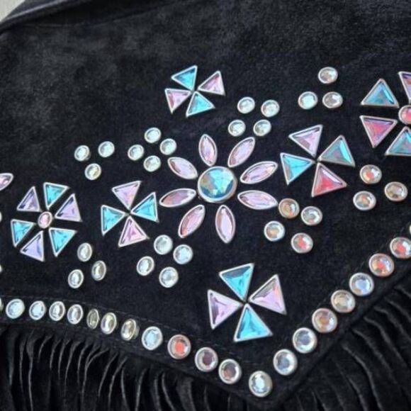 Cripple Creek vintage cowgirl jacket black with studs and tassels large htf - Picture 4 of 15